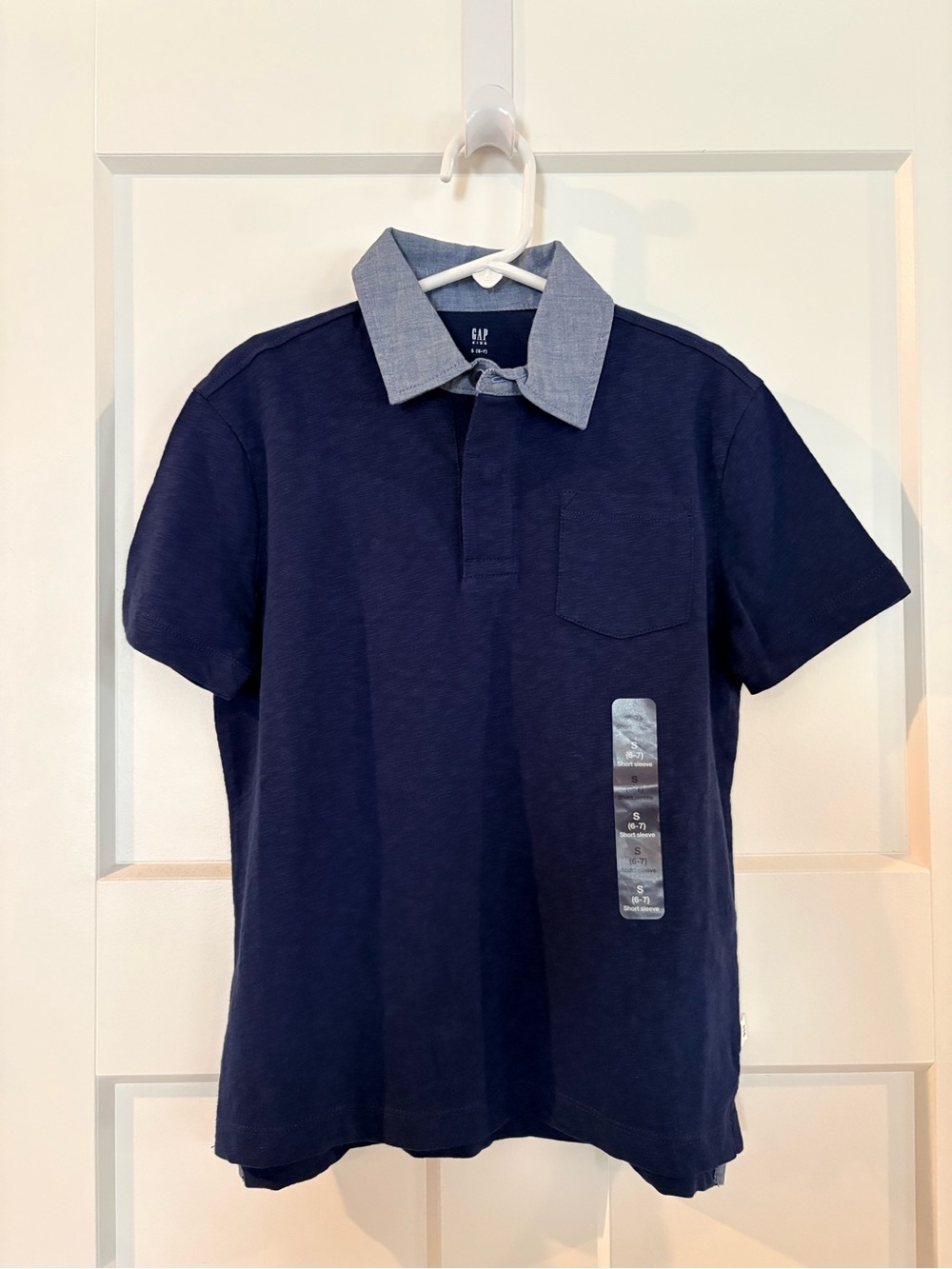GAP Boys Navy Polo Shirt with Chambray Collar